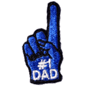 Embroidered icon of a hand with a raised index finger, labeled by the text "#1 Dad"