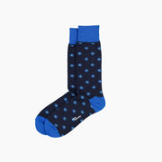 Black and blue midnight flowers socks on grey background.
