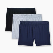 Slim Fit Boxer variety pack with navy, black, and heather grey boxers layflat.