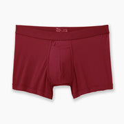 Burgundy boxer brief flat against light grey background.