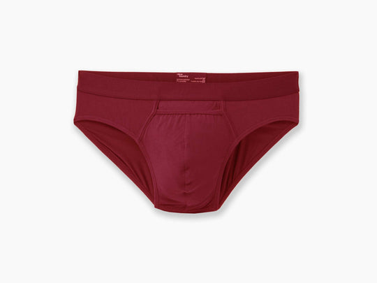 Burgundy brief flat against light grey background.