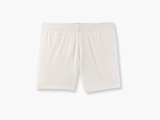 Cream lounge short laid flat with a light grey background.