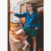 4" Pocket Lounge Short ~ Green/Navy Court Stripe