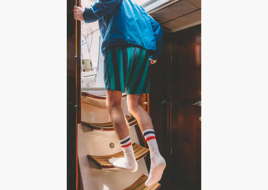 4" Pocket Lounge Short ~ Green/Navy Court Stripe