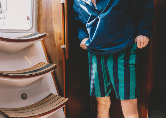 Image of product: 4" Pocket Lounge Short ~ Green/Navy Court Stripe - type Pack