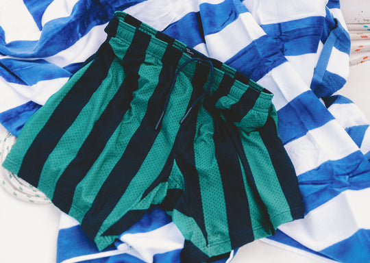 Image of product: 6" Pocket Lounge Short ~ Green/Navy Court Stripe - type Pack
