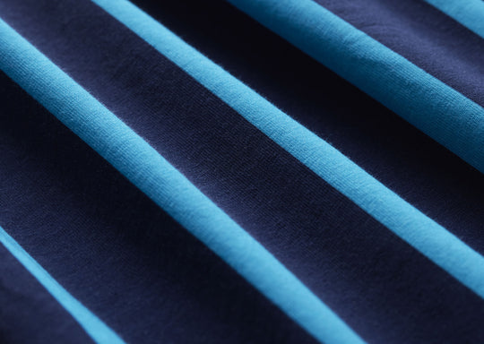 Close up detail shot of navy stripe slim fit boxer