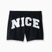 Pair of black slim fit boxers with the words "NICE" in big bold white font.