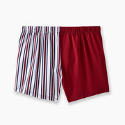 Back side of Regatta slim fit boxer. Solid red anel with blue and white stripes on other.