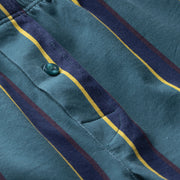 Close up detail shot of green/blue/yellow stripe slim fit boxer.