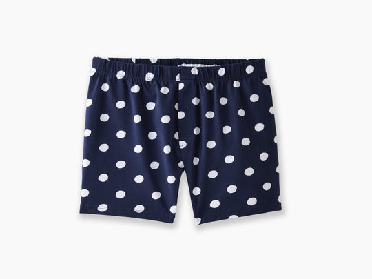 Pair of navy blue slim fit boxers with white hand drawn dots printed on. 