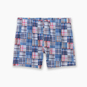 Blue Madras Slim Fit Boxers laid flat against light grey background