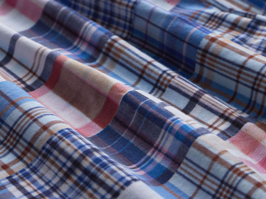 Close up detail shot of Blue Madras slim fit boxer