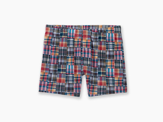 Classic Madras Slim Fit Boxers laid flat against light grey background