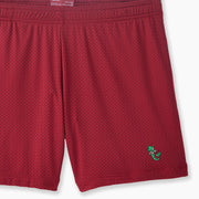 Burgundy pocket lounge short with mermaid embroidery on bottom right of leg.
