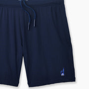 Navy Blue pocket lounge short with #1 Dad Foam Hand embroidery on bottom right of leg.