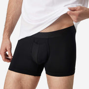 Front view of man wearing black boxer brief.