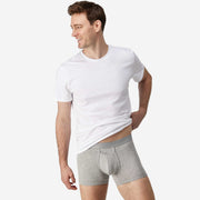 Front view of man wearing heather grey boxer brief.