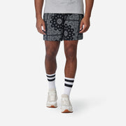 6" Bandana Pocket Lounge Shorts on model with grey t shirt and tech varsity socks.