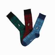 J Varsity style monogram on Plaid Monogram Set of socks.