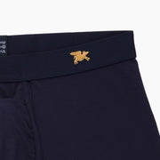 Navy Blue Boxer Brief with flying pig embroidery on waist band.