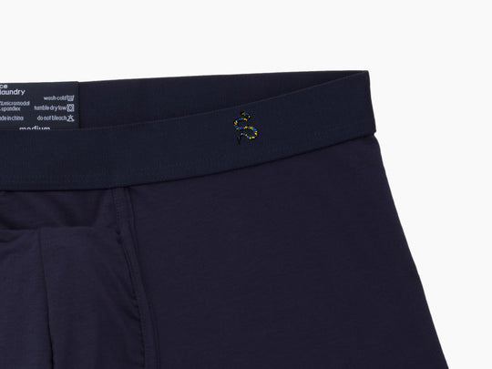Navy Blue Boxer Brief with flying serpent on waist band.