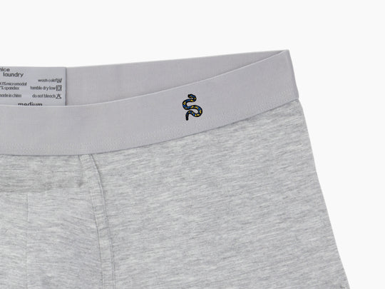 Heather Grey Boxer Brief with serpent embroidery on waist band.