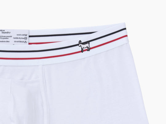 All-American White Boxer Brief with G.O.A.T. embroidery on waist band.