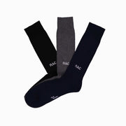 Personal Edition Luxe Ribbed set of socks featuring ribbed socks in black, grey, and navy.
