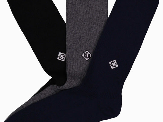 RCA diamond style monogram on luxe ribbed socks (zoomed in)