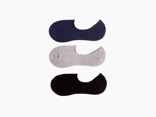 3 extra low pairs for loafers and boat shoes in solid navy, heather grey, and black.