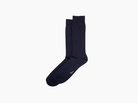 Navy Luxe Ribbed Sock Layflat.