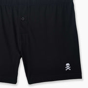 Black slim fit boxer with skull embroidery in bottom right corner.