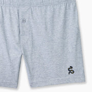 Grey slim fit boxer with serpent embroidery in bottom right corner.