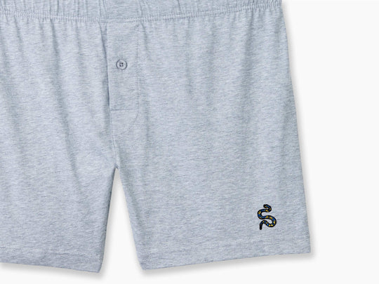 Grey slim fit boxer with serpent embroidery in bottom right corner.