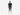 Full body font view of man wearing blue lounge shorts with sunrise pattern.