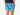 Close up back side view of man wearing blue and white wave printed lounge shorts with hand in pocket.